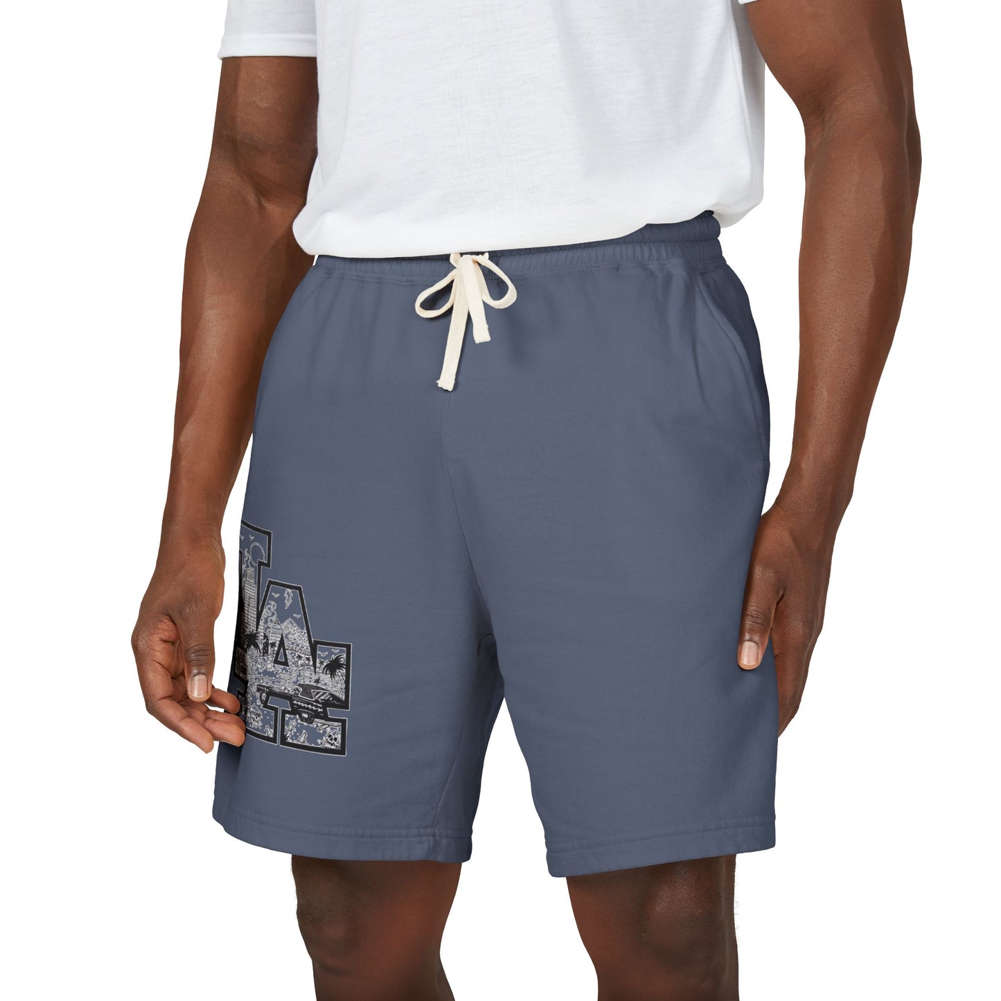 LA Cityscape Fleece Sweat Shorts — Vintage Los Angeles Graphic