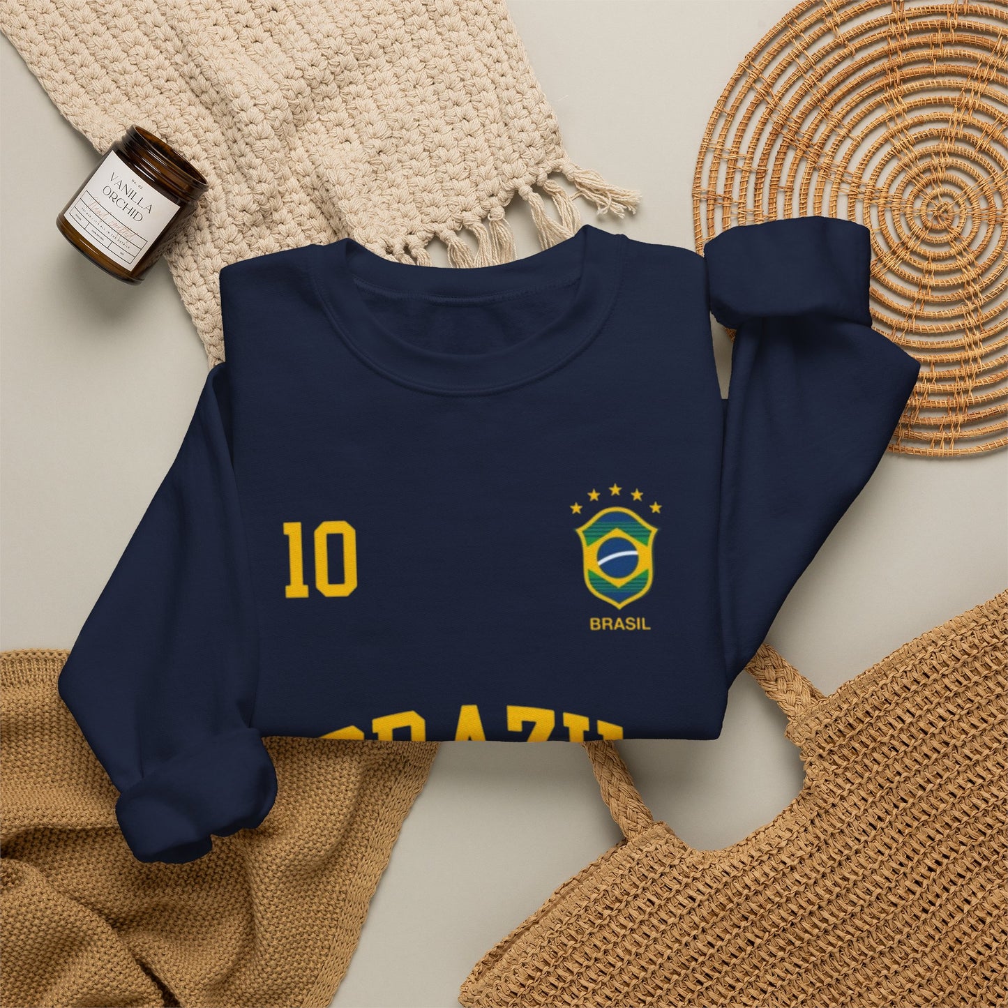 Brazil Soccer Crewneck Sweatshirt — '10' Crest Football Pullover