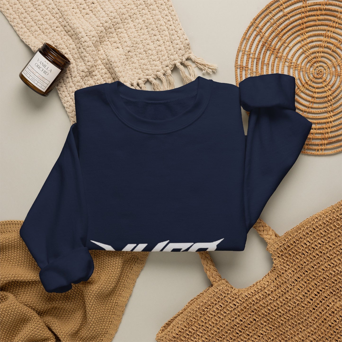 Minimal White Crewneck Sweatshirt — Subtle Center Logo