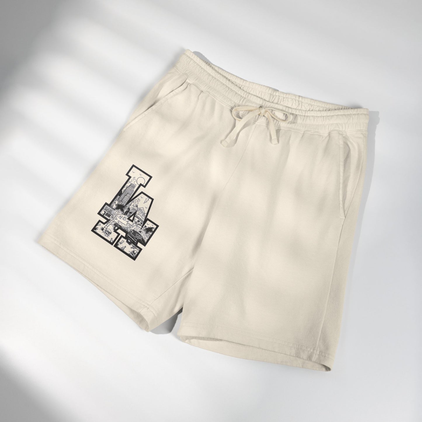 LA Cityscape Fleece Sweat Shorts — Vintage Los Angeles Graphic