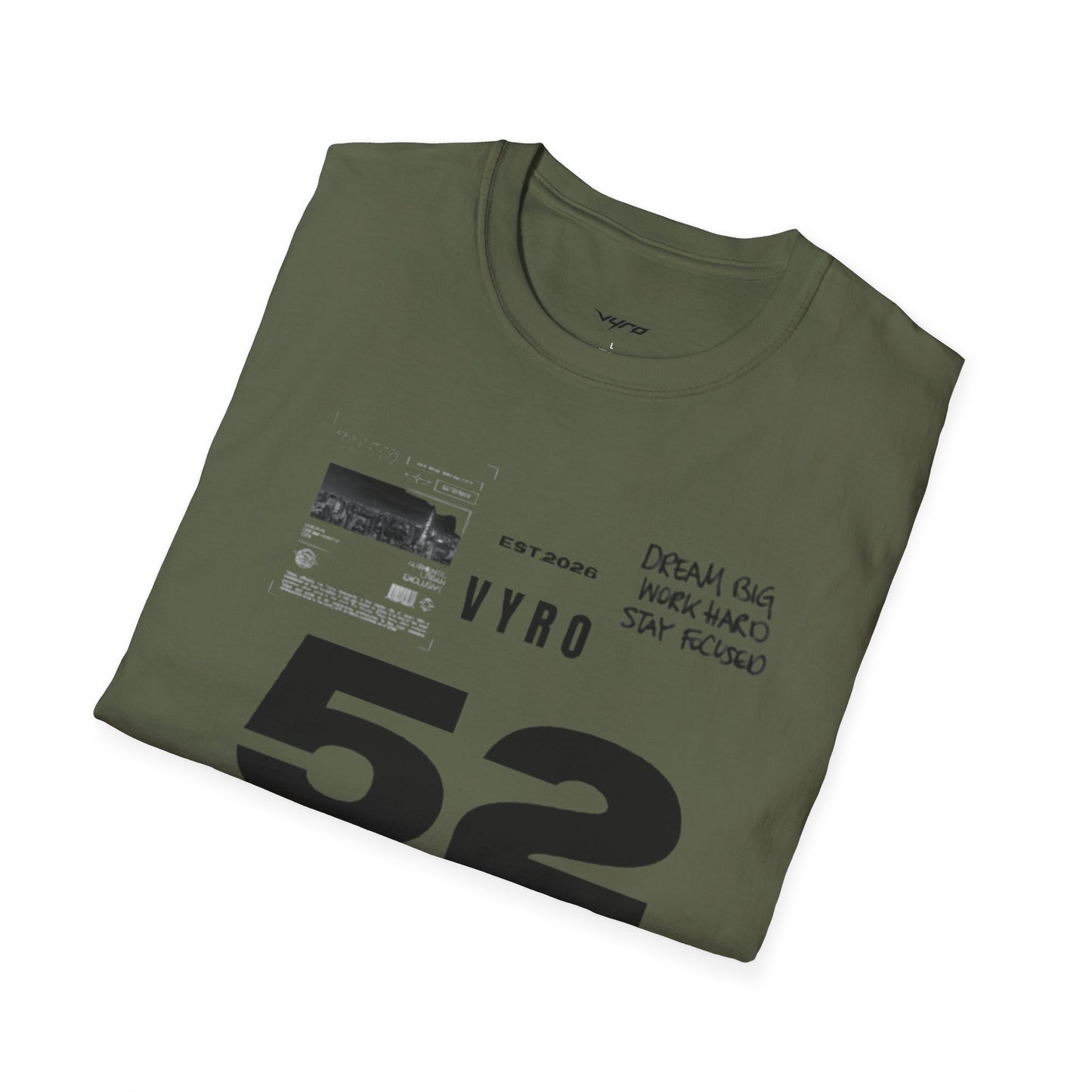 52 Rise Graphic T‑Shirt — Motivational 'Dream Big, Work Hard, Stay Focused' Tee
