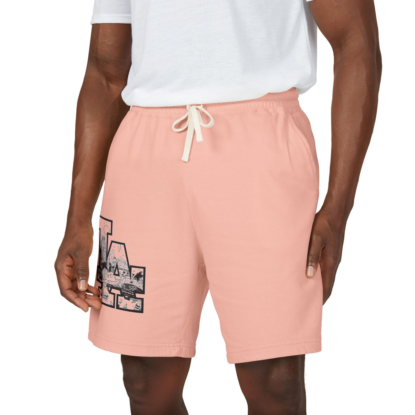 LA Cityscape Fleece Sweat Shorts — Vintage Los Angeles Graphic