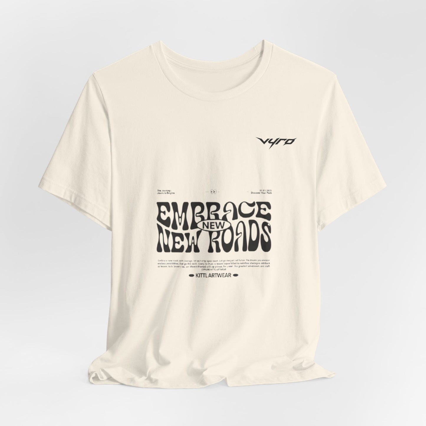 Embrace New Worlds Graphic Tee — Retro Psychedelic Text White T-Shirt