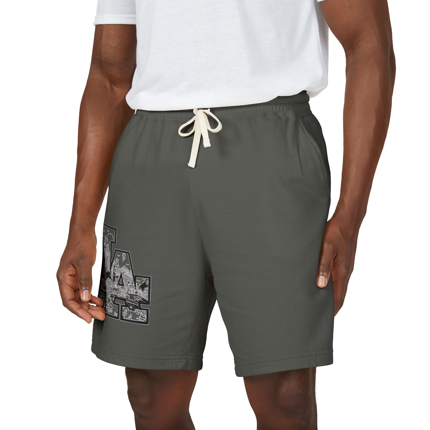 LA Cityscape Fleece Sweat Shorts — Vintage Los Angeles Graphic