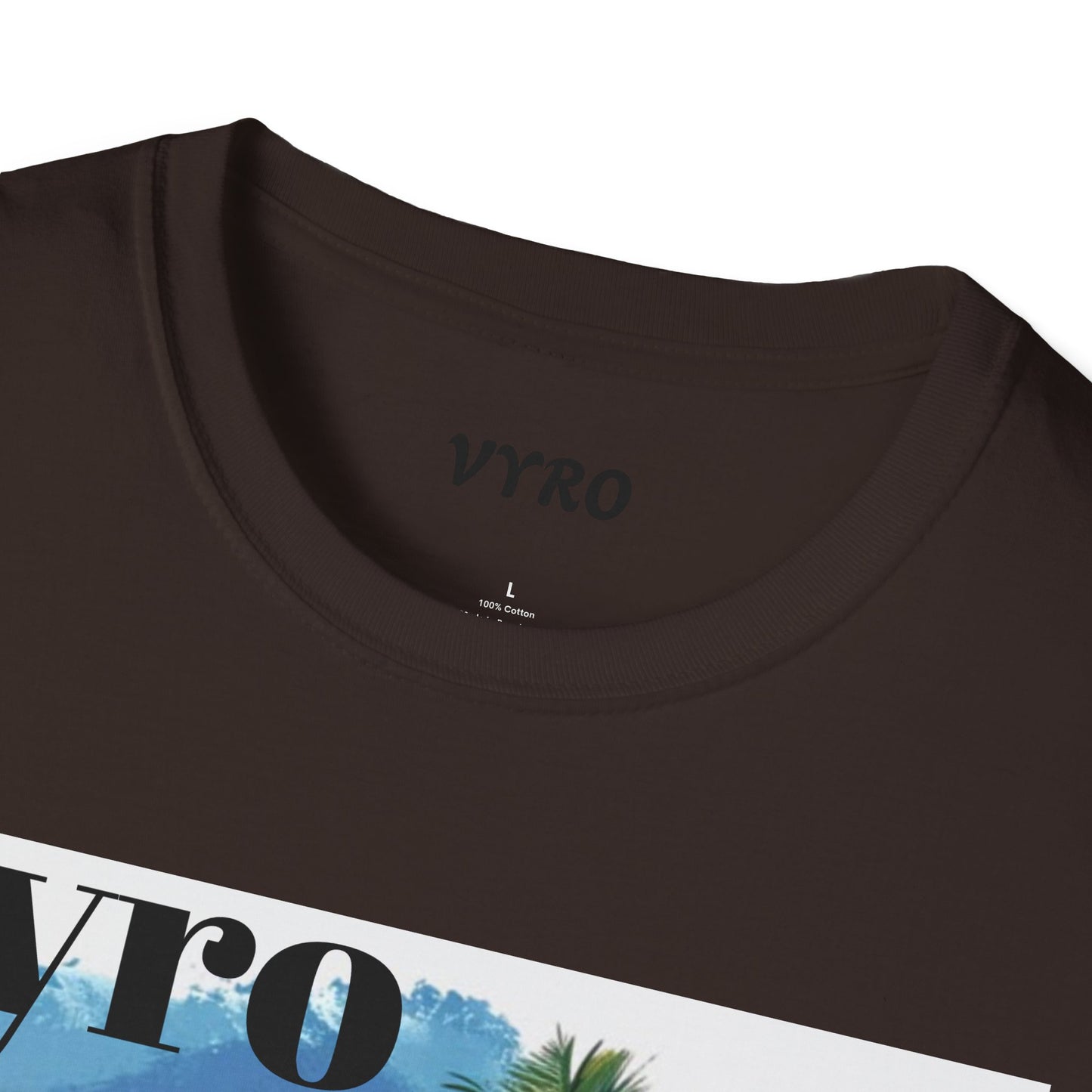 T-Shirt — Tropical Palm Beach Graphic Tee with 'vyro' Text