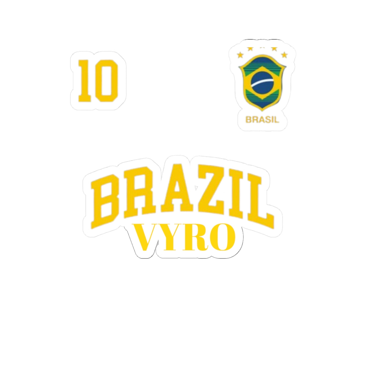Brazil Soccer Sticker Pack — Brazil Crest, Number 10 & 'Brazil Vyro' Kiss-Cut Stickers