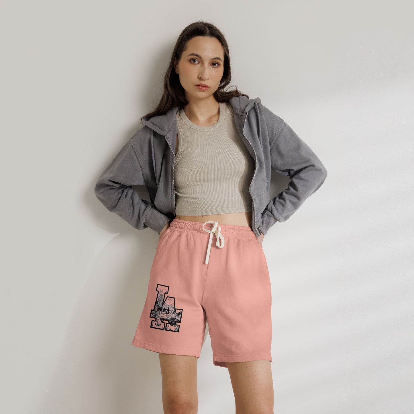 LA Cityscape Fleece Sweat Shorts — Vintage Los Angeles Graphic