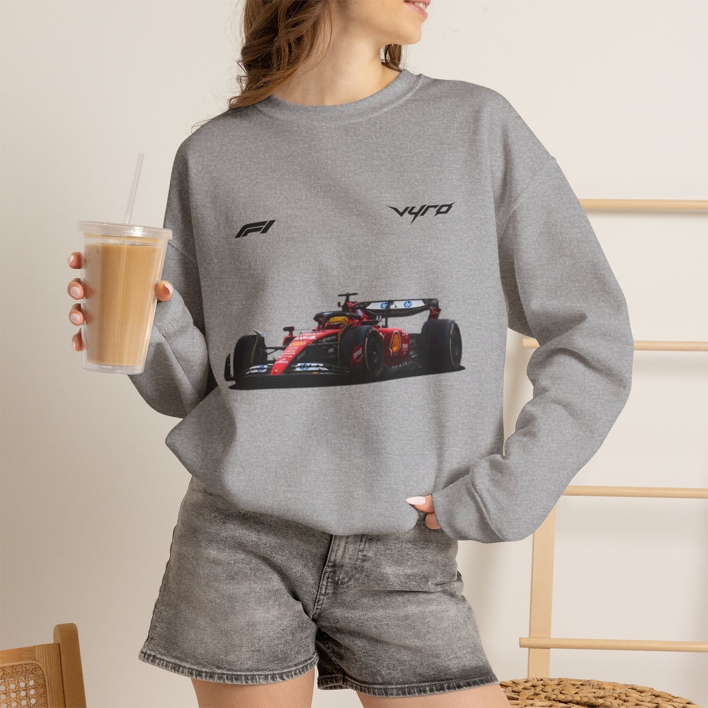 Racing Car Crewneck Sweatshirt — Red Formula 1 Graphic