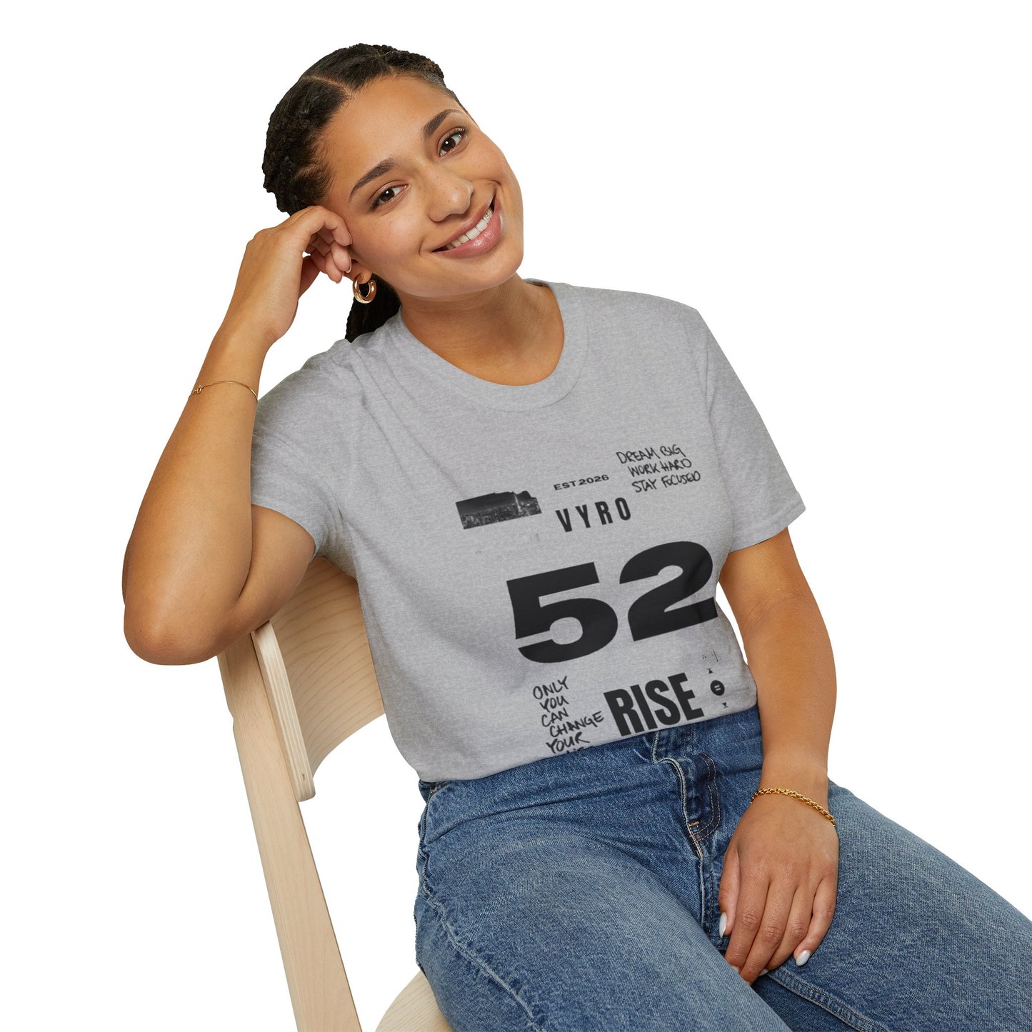 52 Rise Graphic T‑Shirt — Motivational 'Dream Big, Work Hard, Stay Focused' Tee