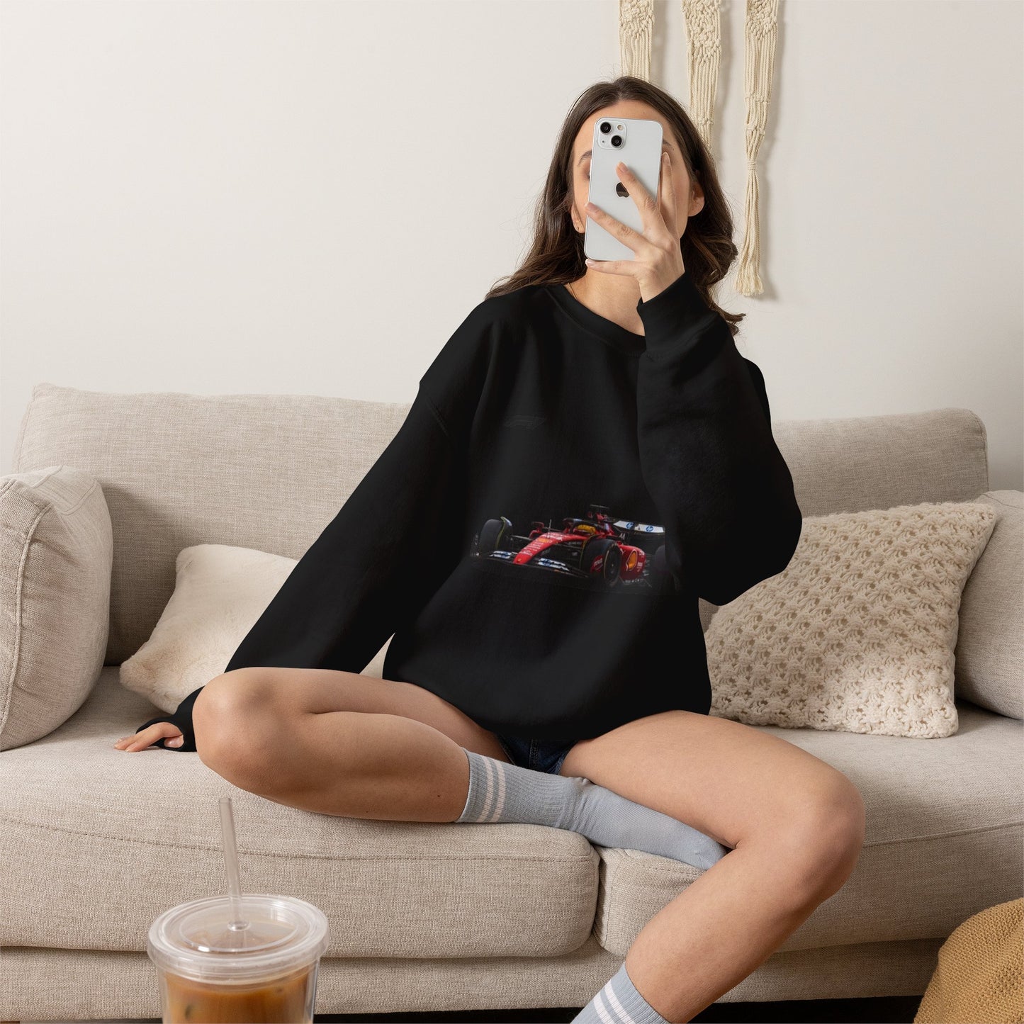 Racing Car Crewneck Sweatshirt — Red Formula 1 Graphic