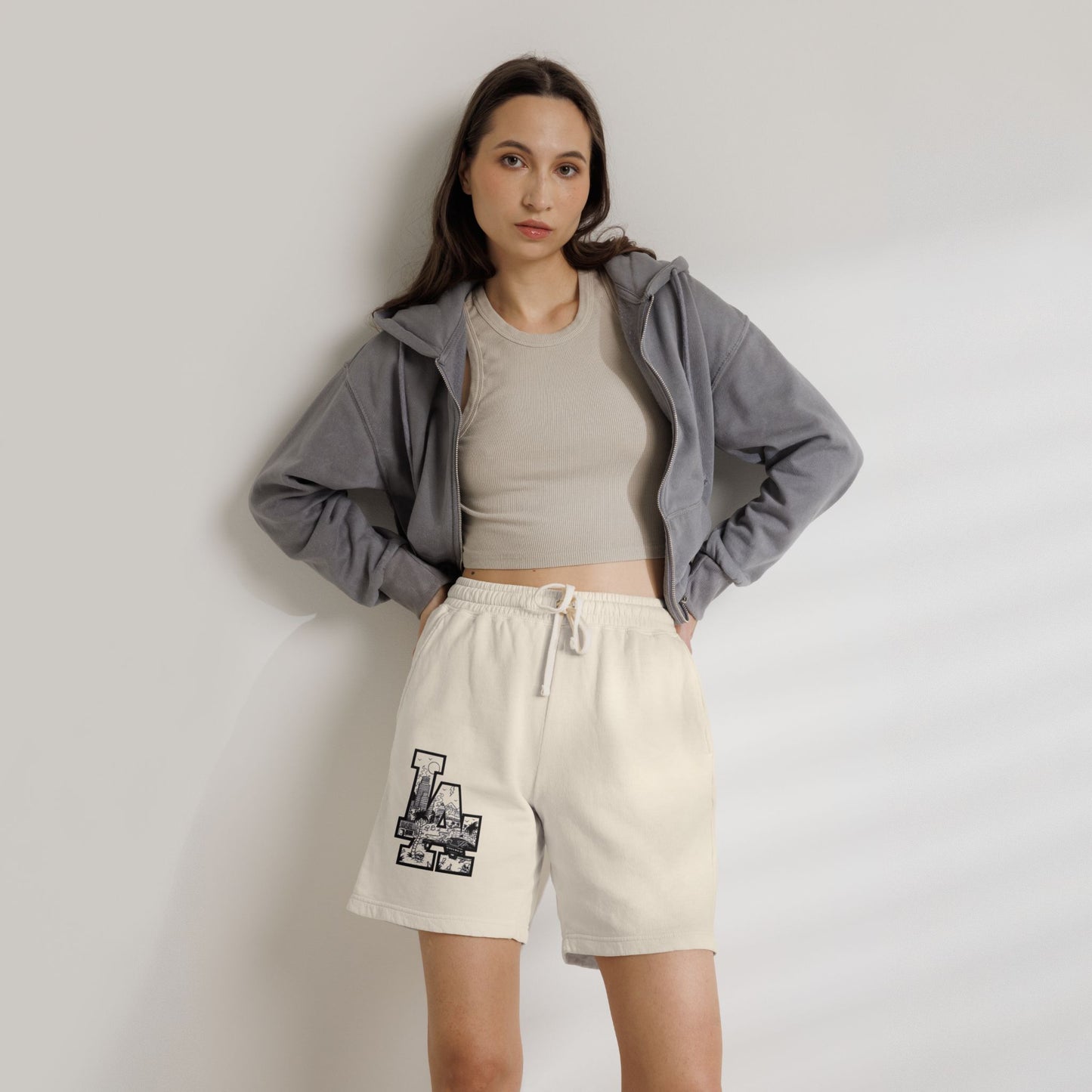 LA Cityscape Fleece Sweat Shorts — Vintage Los Angeles Graphic
