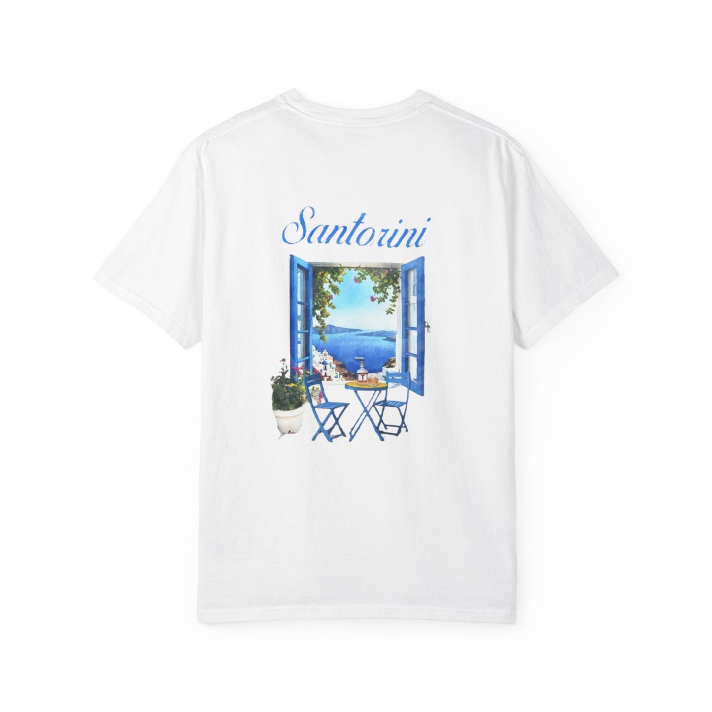 Santorini Window T-Shirt — VYRO Logo Beachy Greek Island Tee