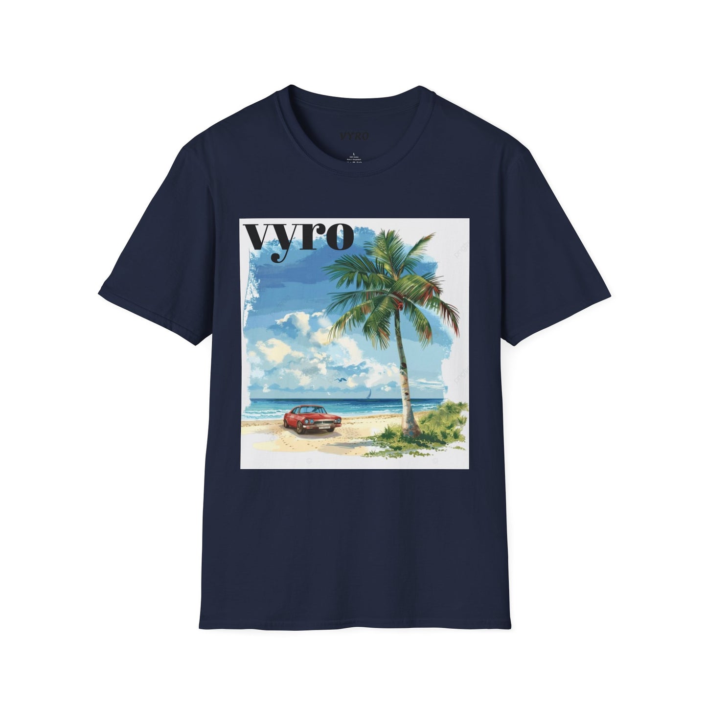 T-Shirt — Tropical Palm Beach Graphic Tee with 'vyro' Text
