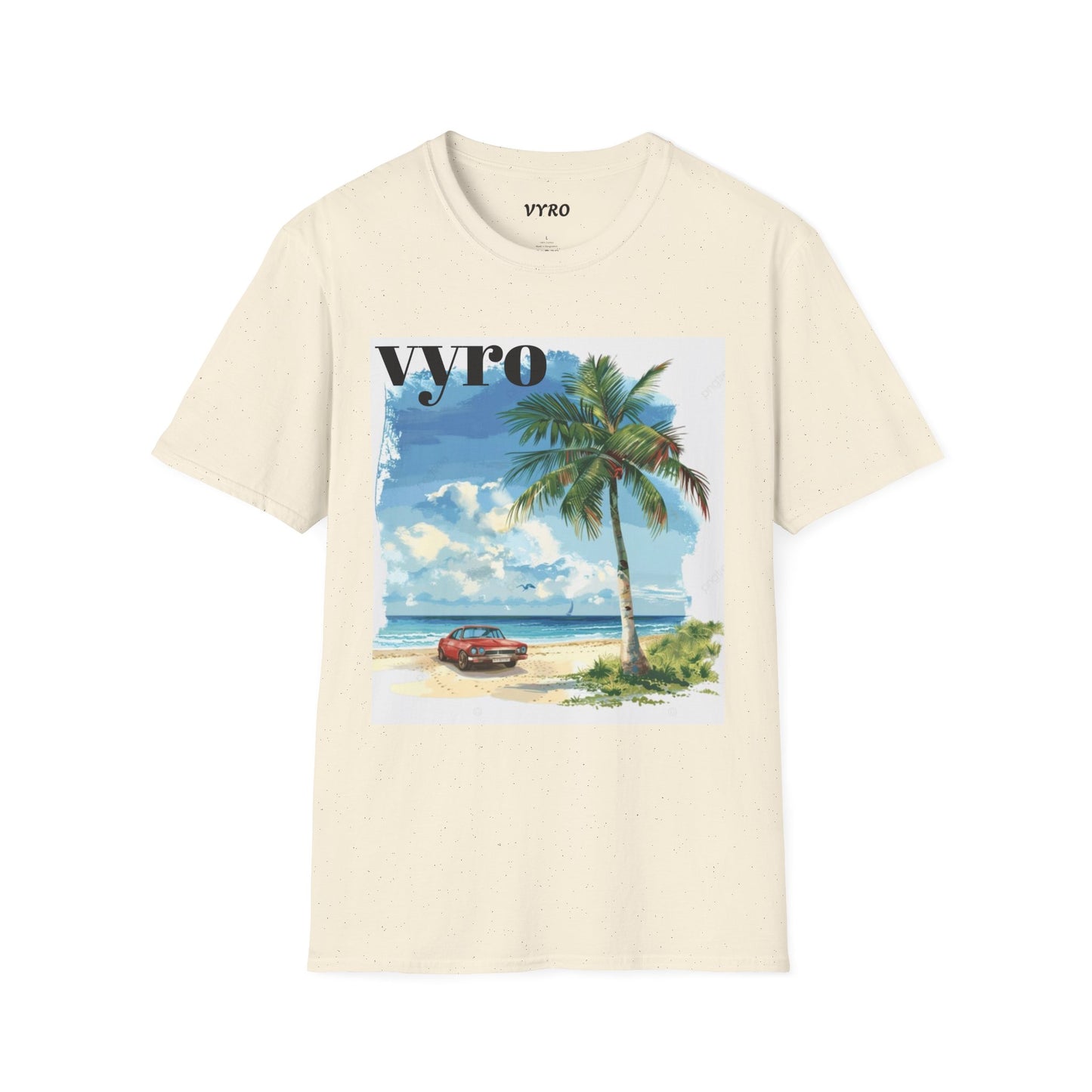 T-Shirt — Tropical Palm Beach Graphic Tee with 'vyro' Text