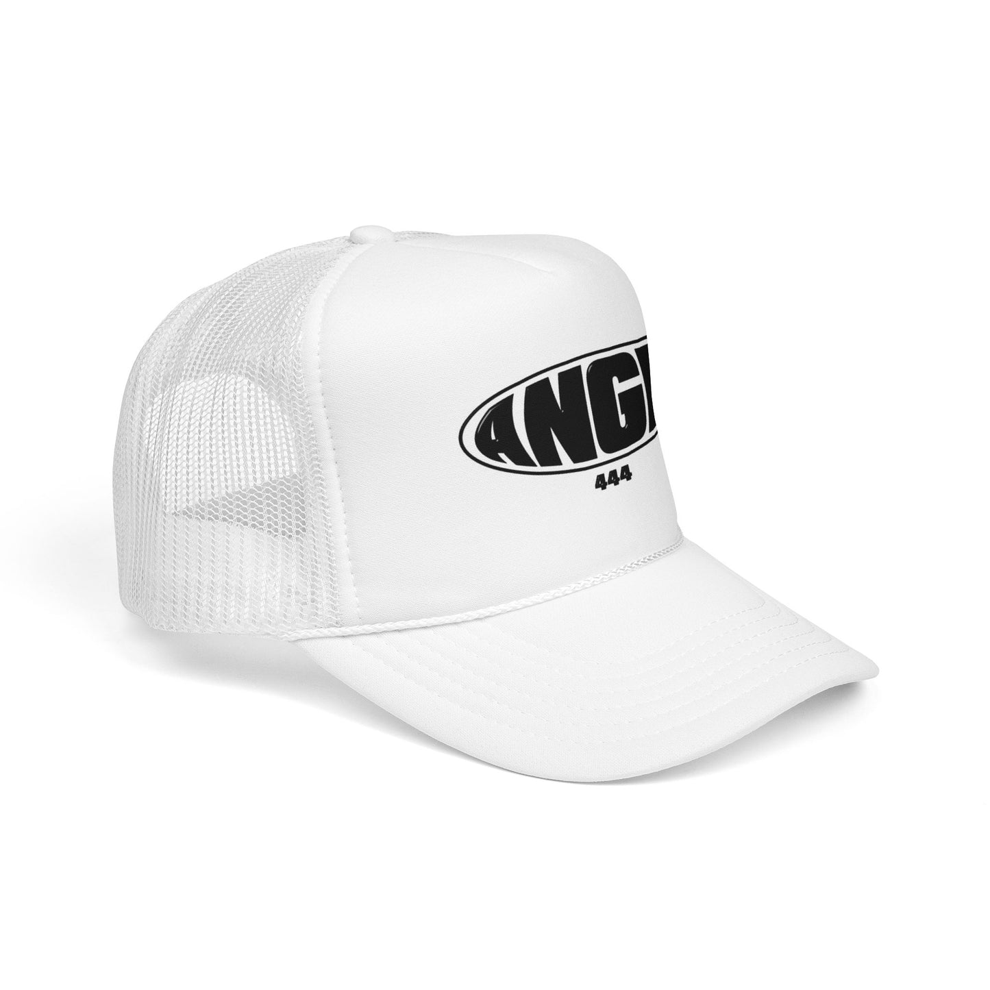Angel 444 Foam Trucker Hat — Retro Oval Logo Mesh Cap