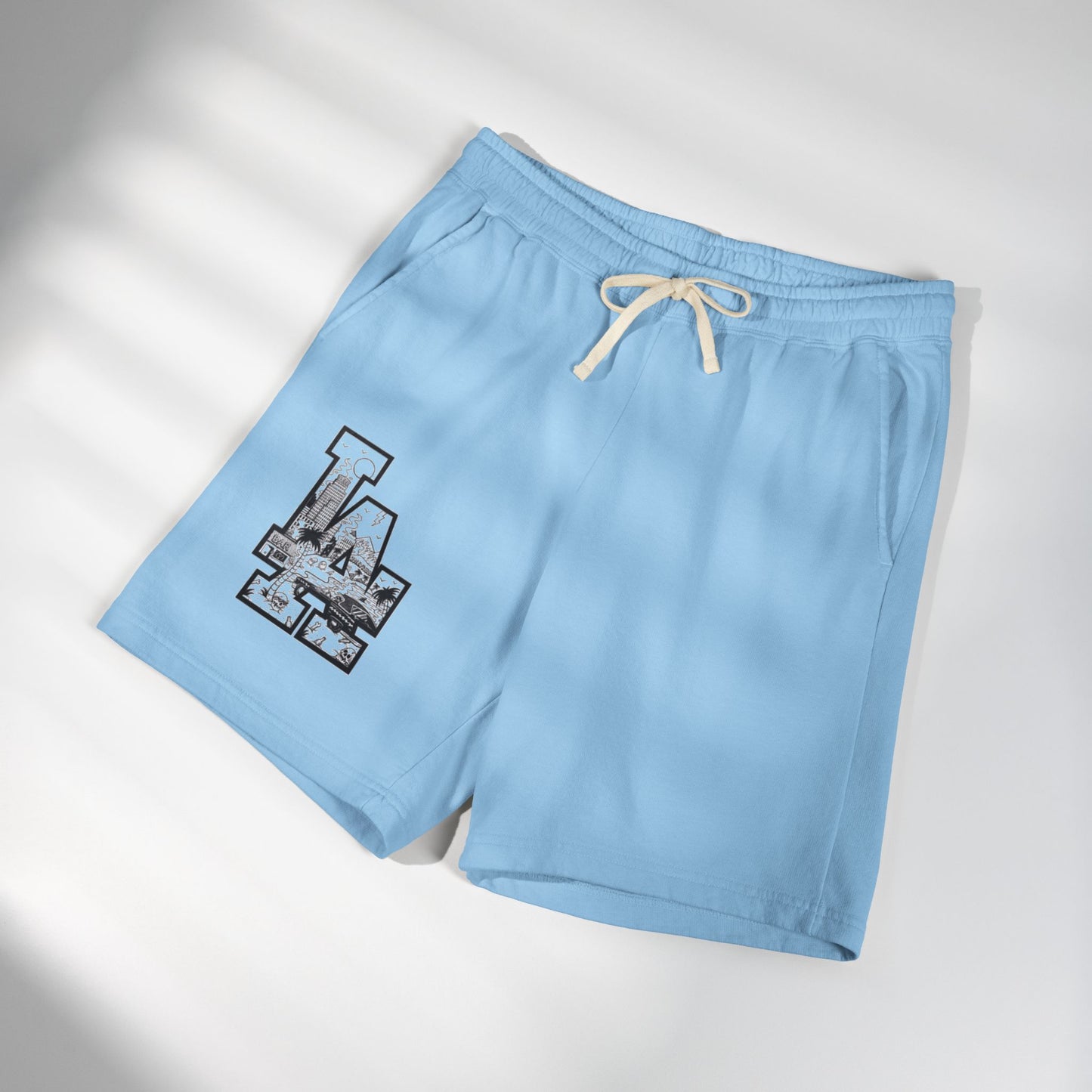 LA Cityscape Fleece Sweat Shorts — Vintage Los Angeles Graphic