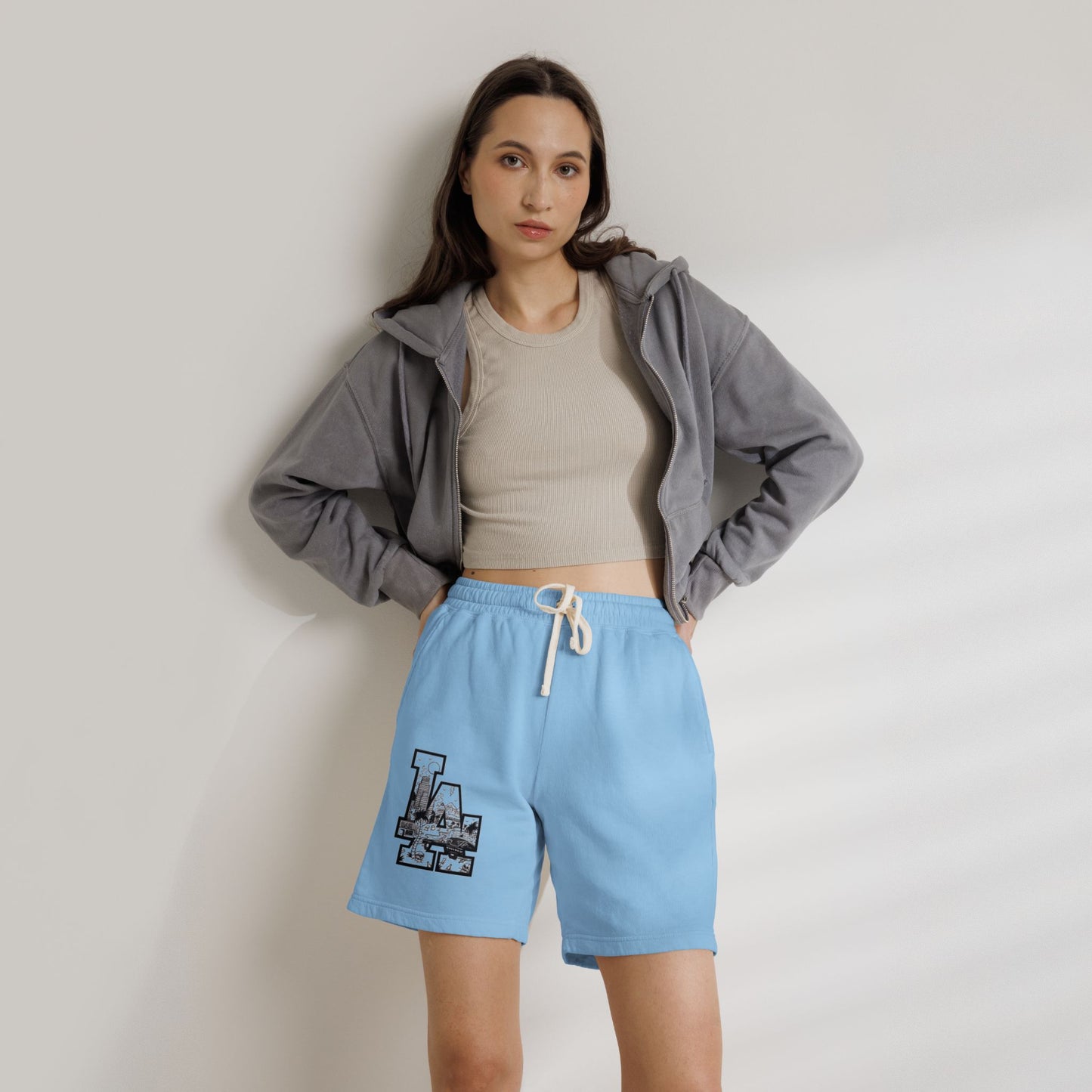 LA Cityscape Fleece Sweat Shorts — Vintage Los Angeles Graphic
