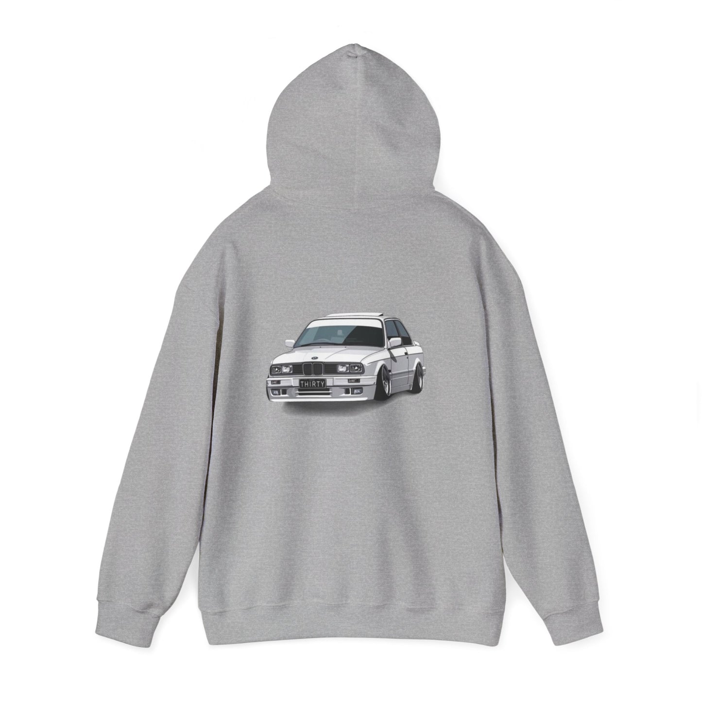 VYRO Logo Hoodie with Retro White Rally Car Graphic — Streetwear Racing Pullover