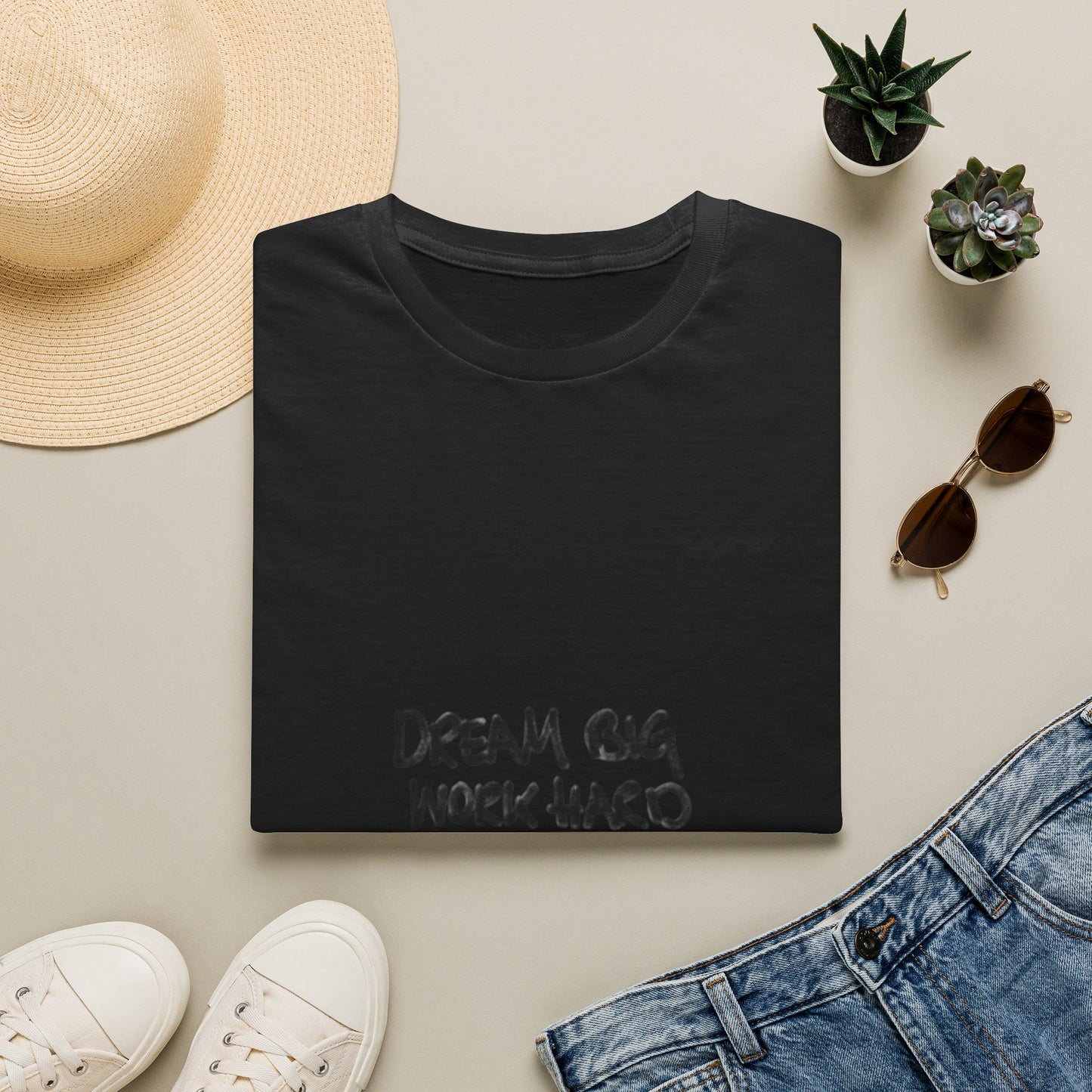 Minimalist Black Tee with Subtle Raised Typography — Casual Everyday T-Shirt