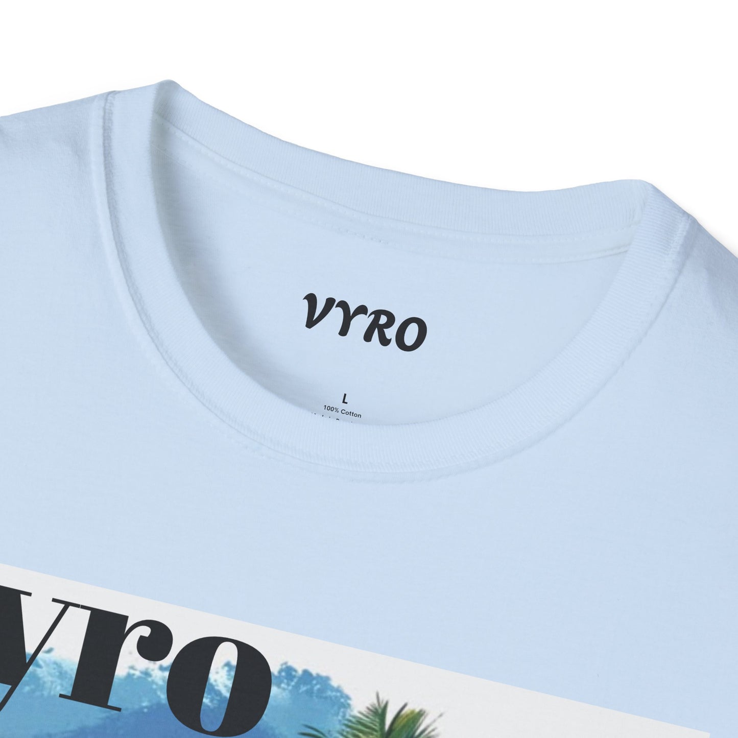 T-Shirt — Tropical Palm Beach Graphic Tee with 'vyro' Text