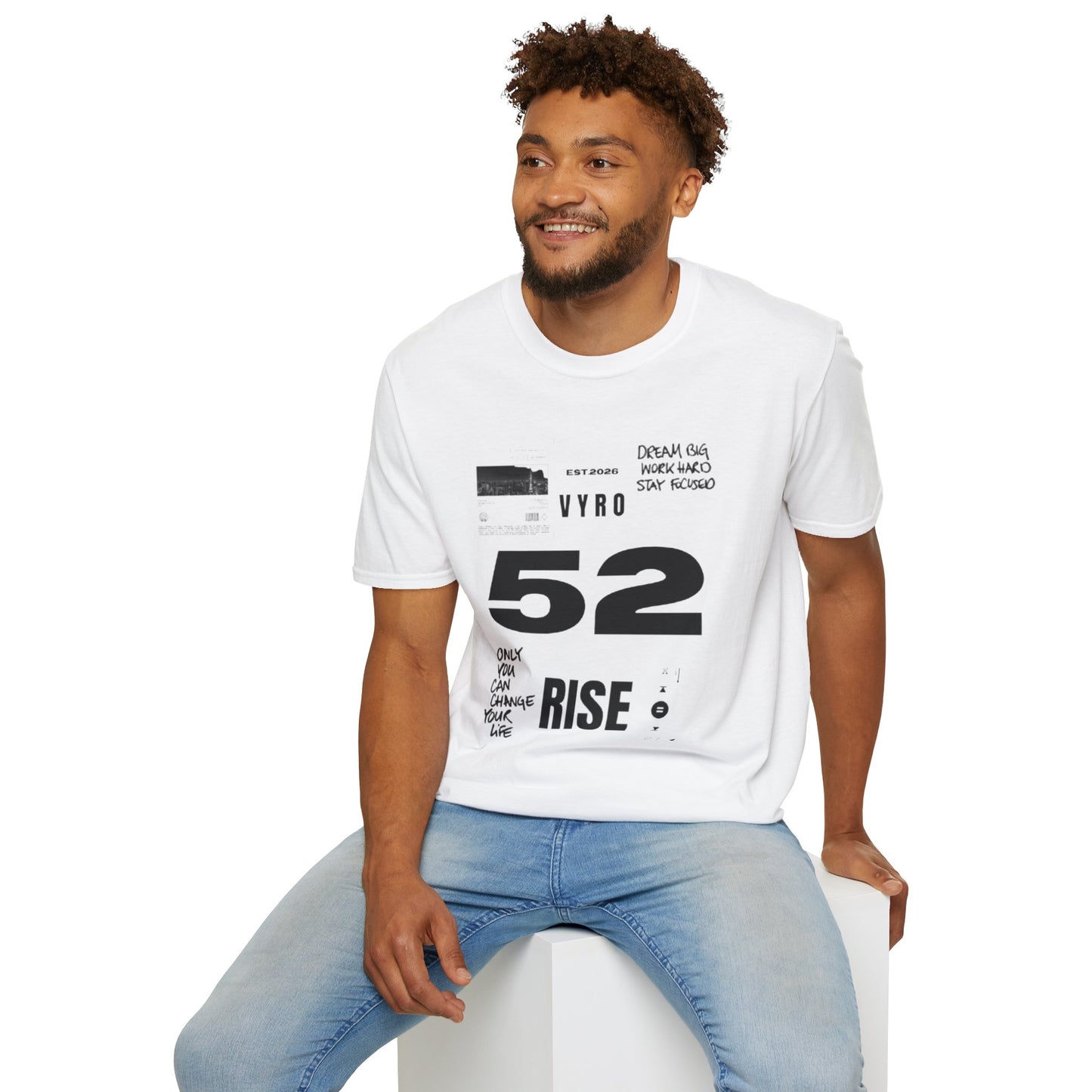 52 Rise Graphic T‑Shirt — Motivational 'Dream Big, Work Hard, Stay Focused' Tee