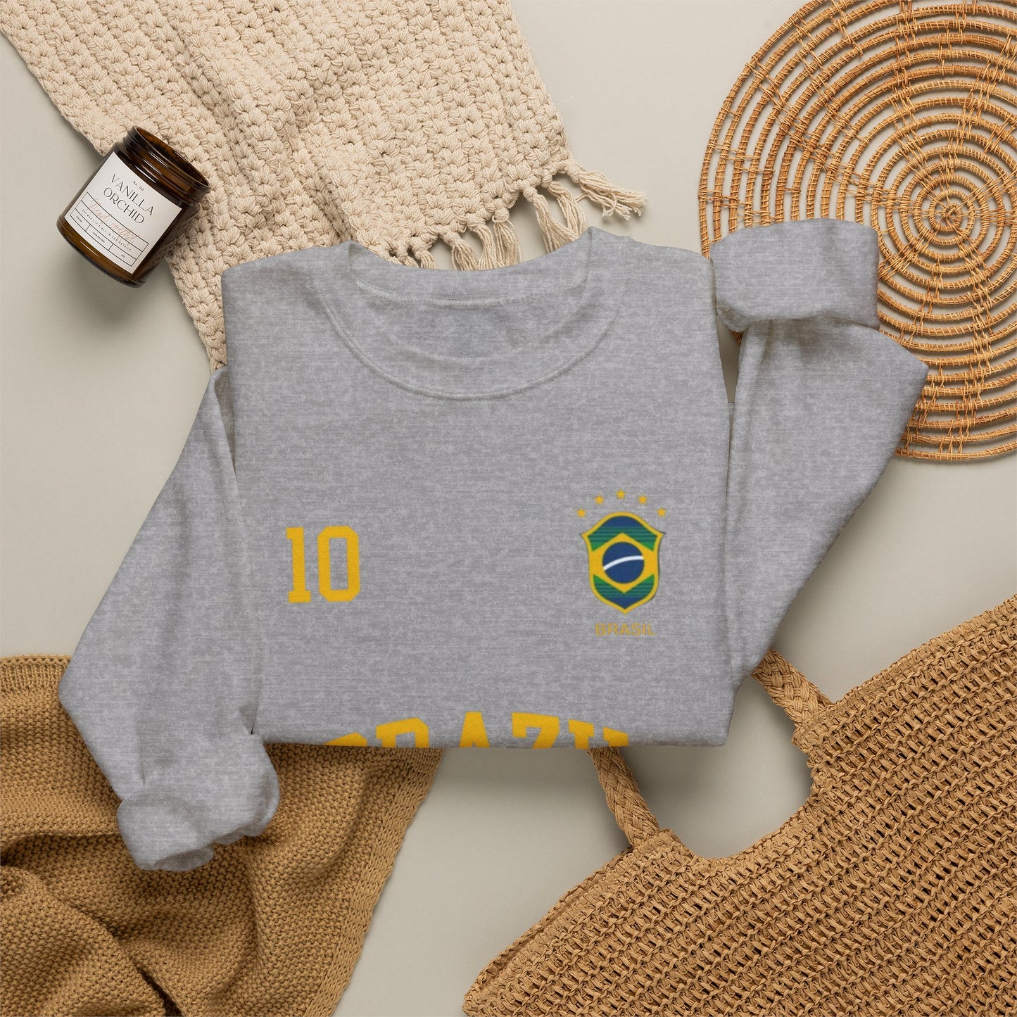Brazil Soccer Crewneck Sweatshirt — '10' Crest Football Pullover