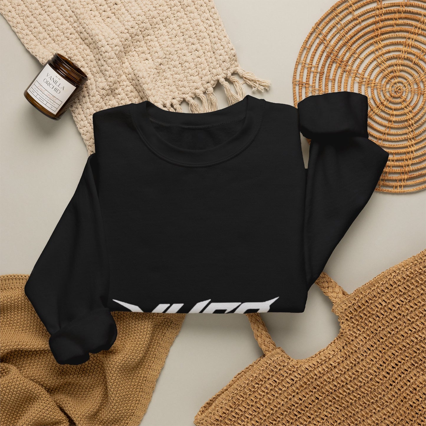 Minimal White Crewneck Sweatshirt — Subtle Center Logo