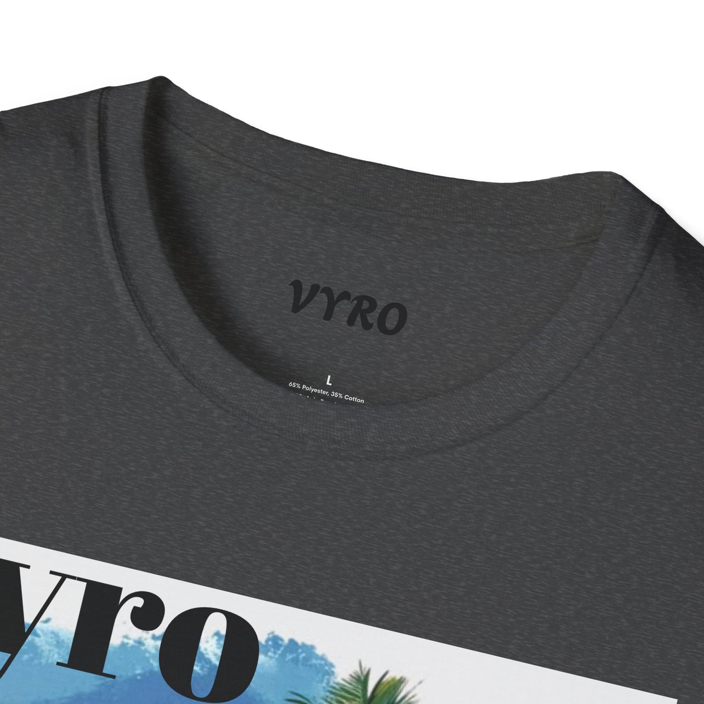 T-Shirt — Tropical Palm Beach Graphic Tee with 'vyro' Text