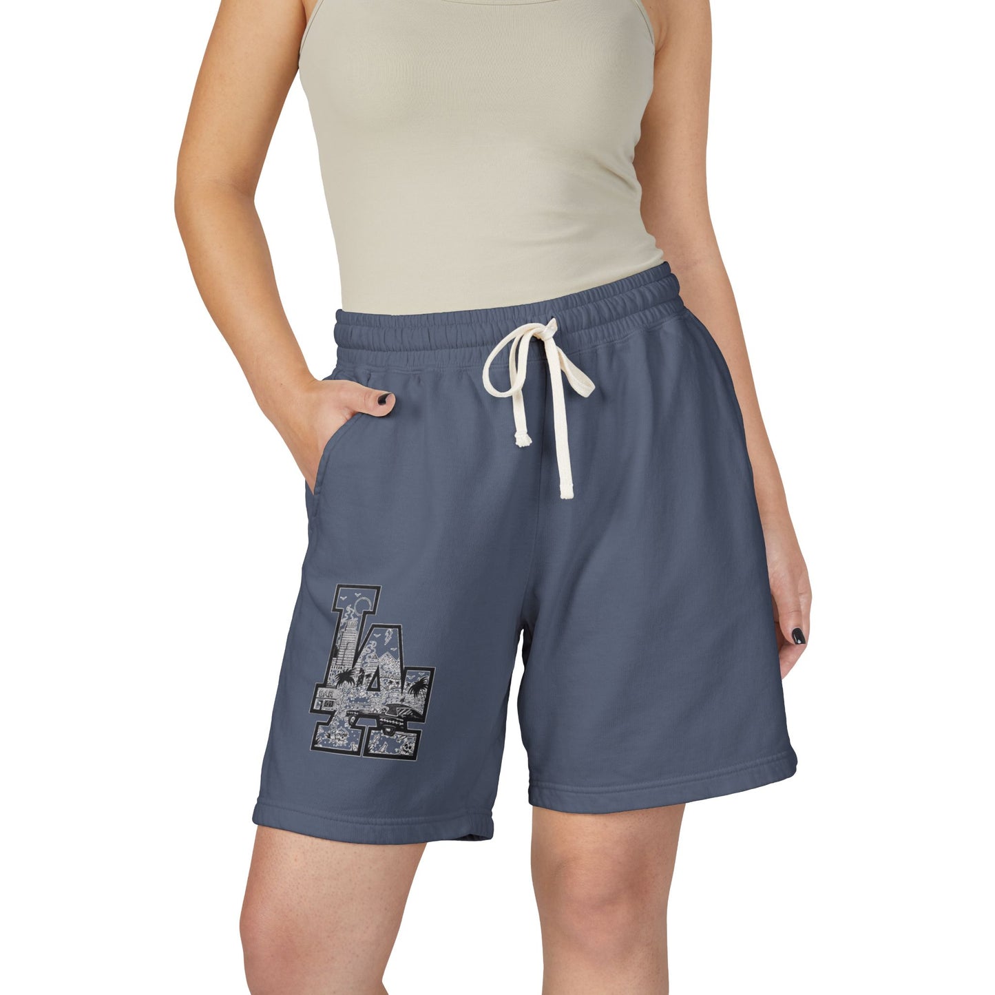 LA Cityscape Fleece Sweat Shorts — Vintage Los Angeles Graphic