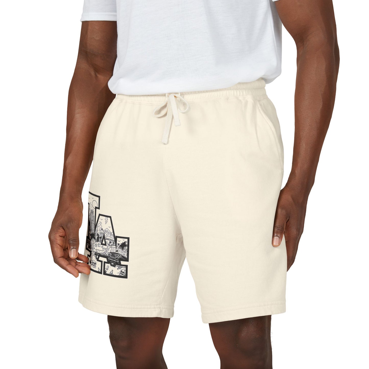 LA Cityscape Fleece Sweat Shorts — Vintage Los Angeles Graphic