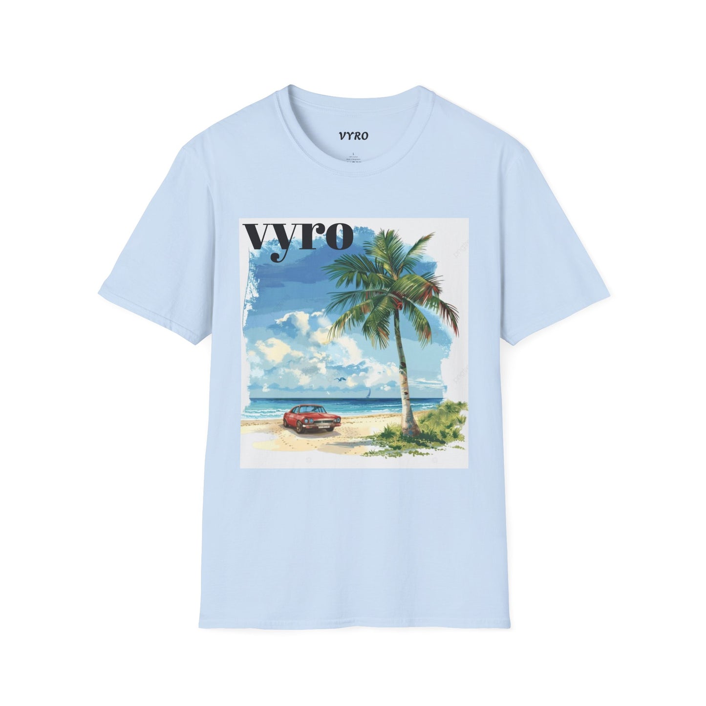 T-Shirt — Tropical Palm Beach Graphic Tee with 'vyro' Text