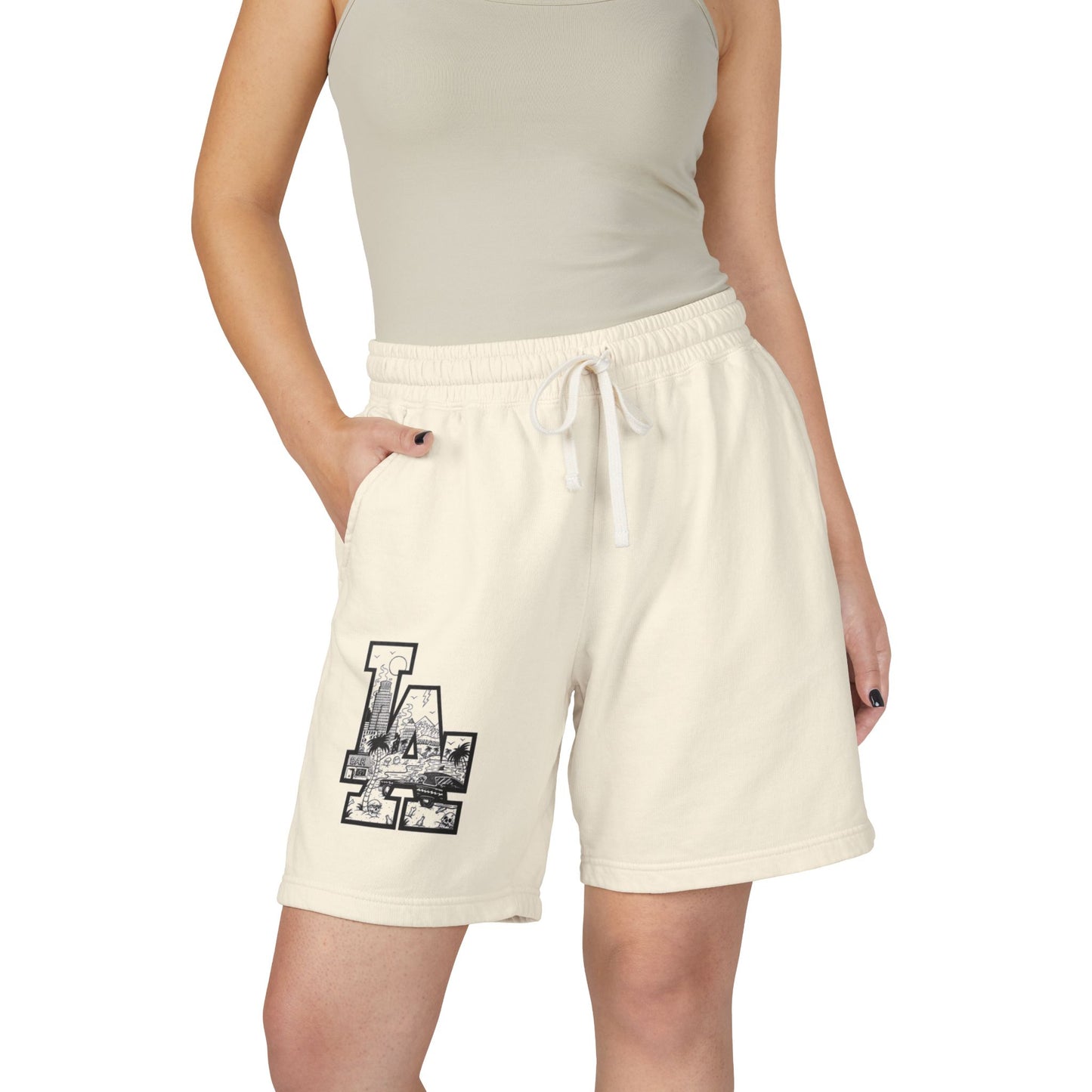 LA Cityscape Fleece Sweat Shorts — Vintage Los Angeles Graphic