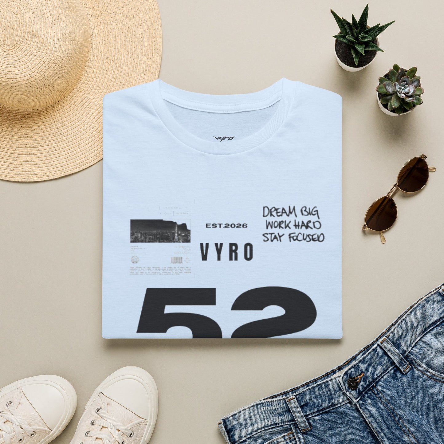 52 Rise Graphic T‑Shirt — Motivational 'Dream Big, Work Hard, Stay Focused' Tee