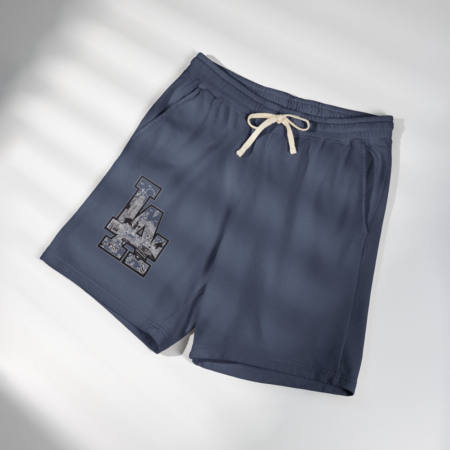 LA Cityscape Fleece Sweat Shorts — Vintage Los Angeles Graphic