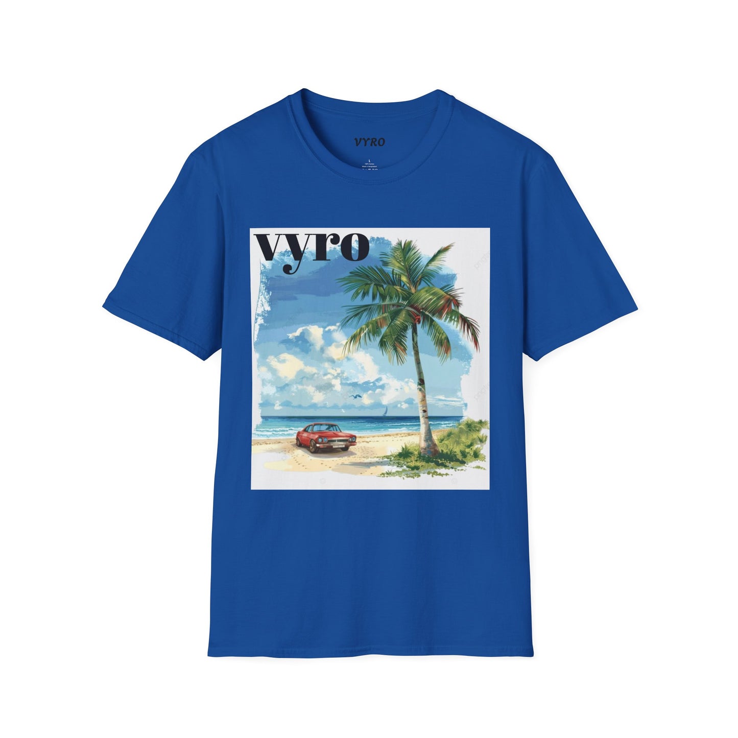 T-Shirt — Tropical Palm Beach Graphic Tee with 'vyro' Text
