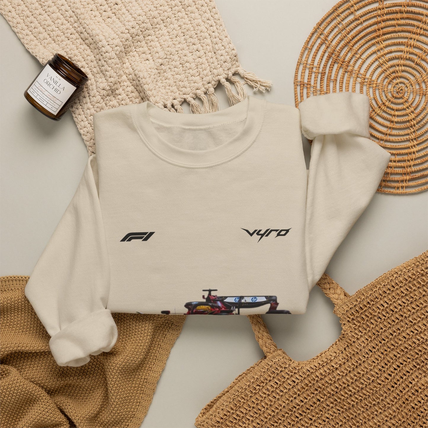 Racing Car Crewneck Sweatshirt — Red Formula 1 Graphic