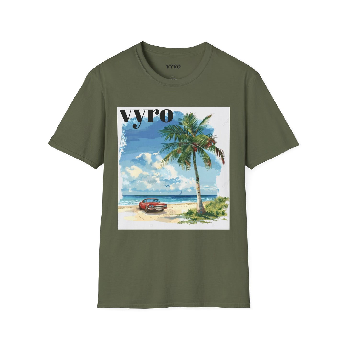 T-Shirt — Tropical Palm Beach Graphic Tee with 'vyro' Text