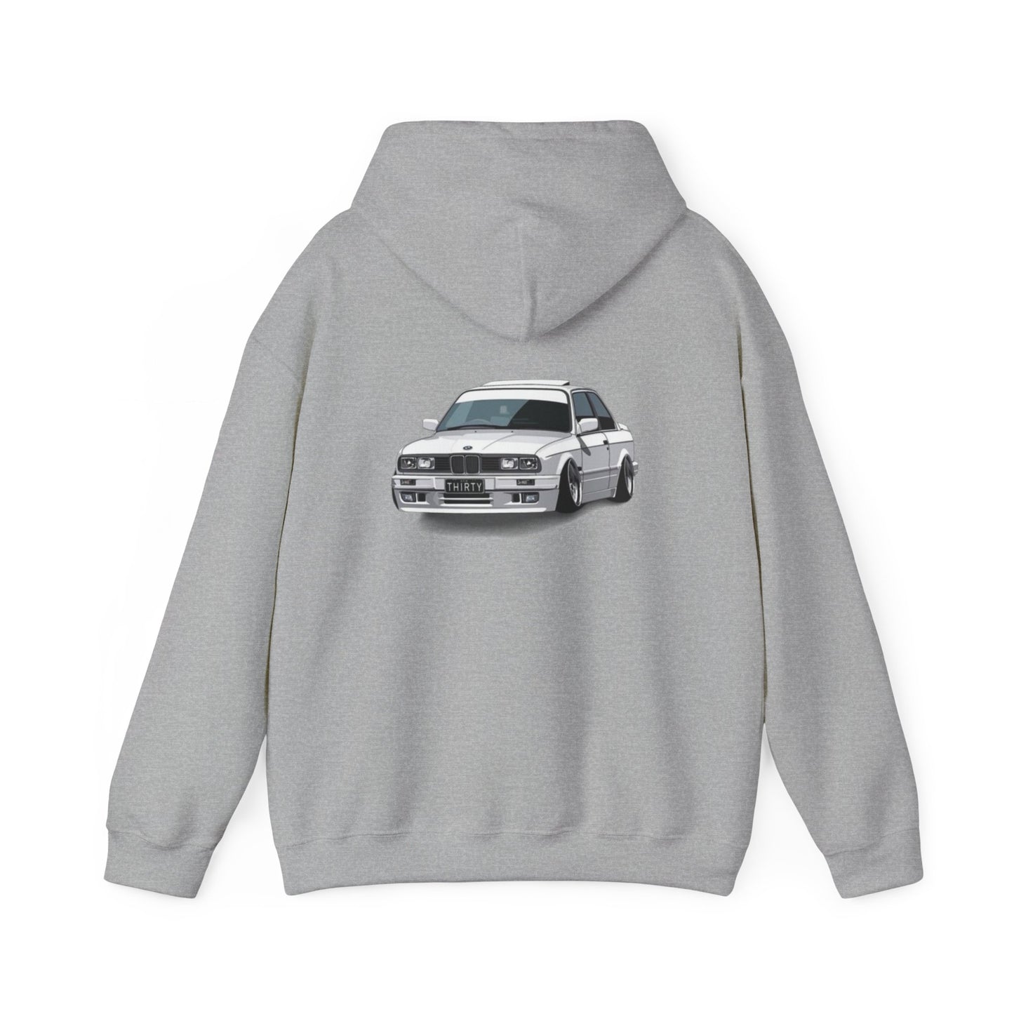 VYRO Logo Hoodie with Retro White Rally Car Graphic — Streetwear Racing Pullover
