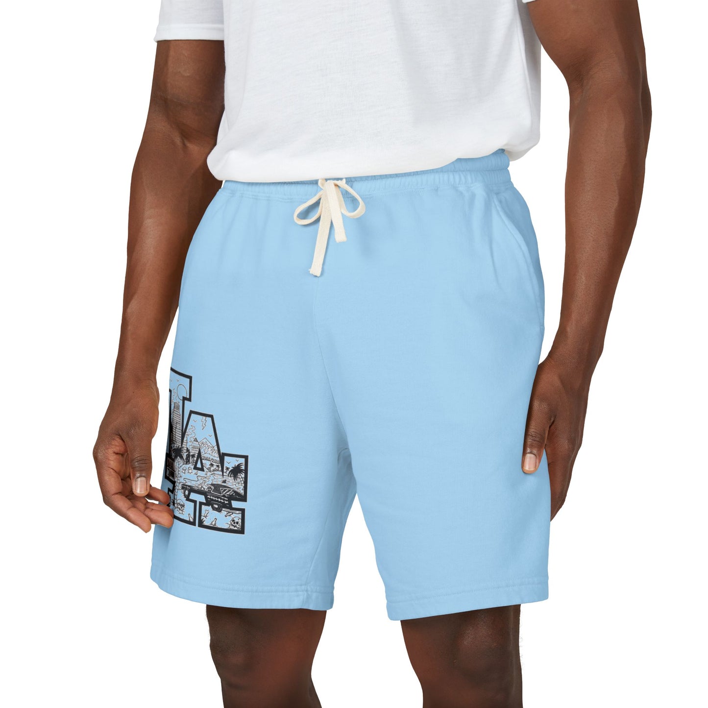 LA Cityscape Fleece Sweat Shorts — Vintage Los Angeles Graphic