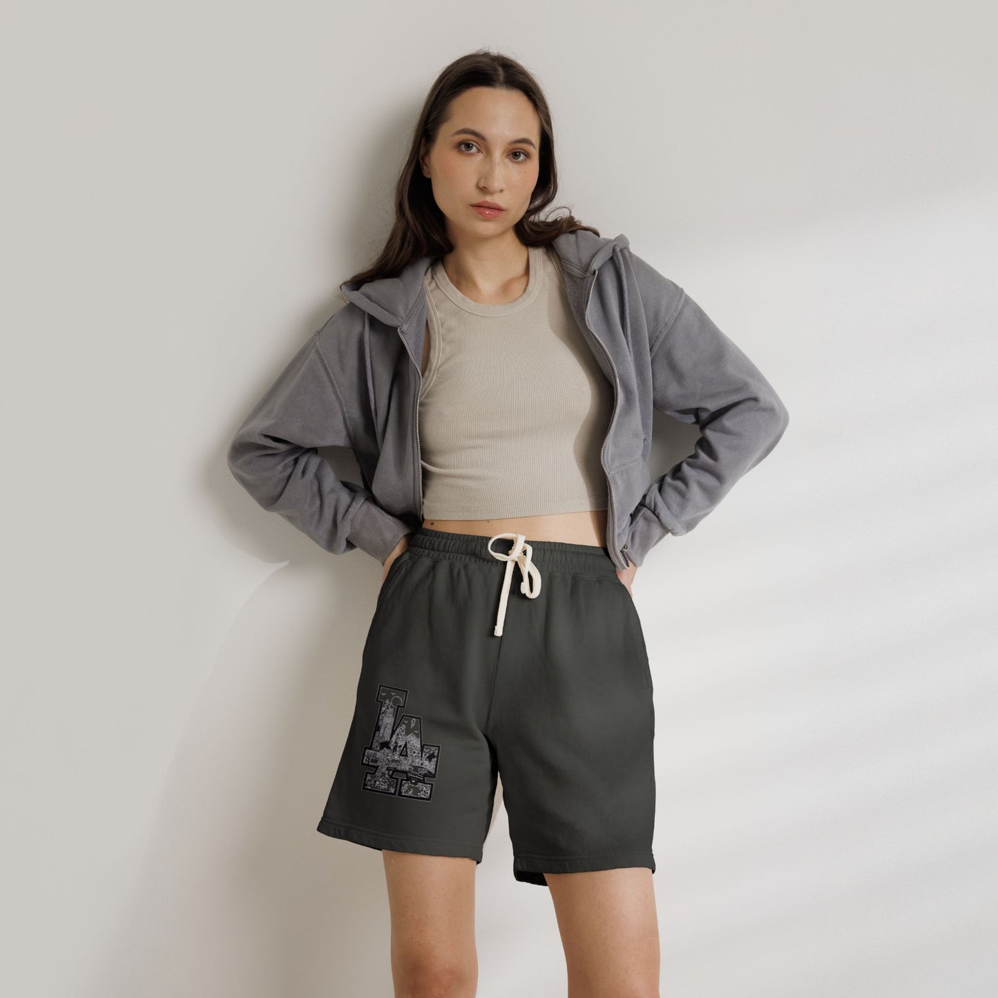 LA Cityscape Fleece Sweat Shorts — Vintage Los Angeles Graphic