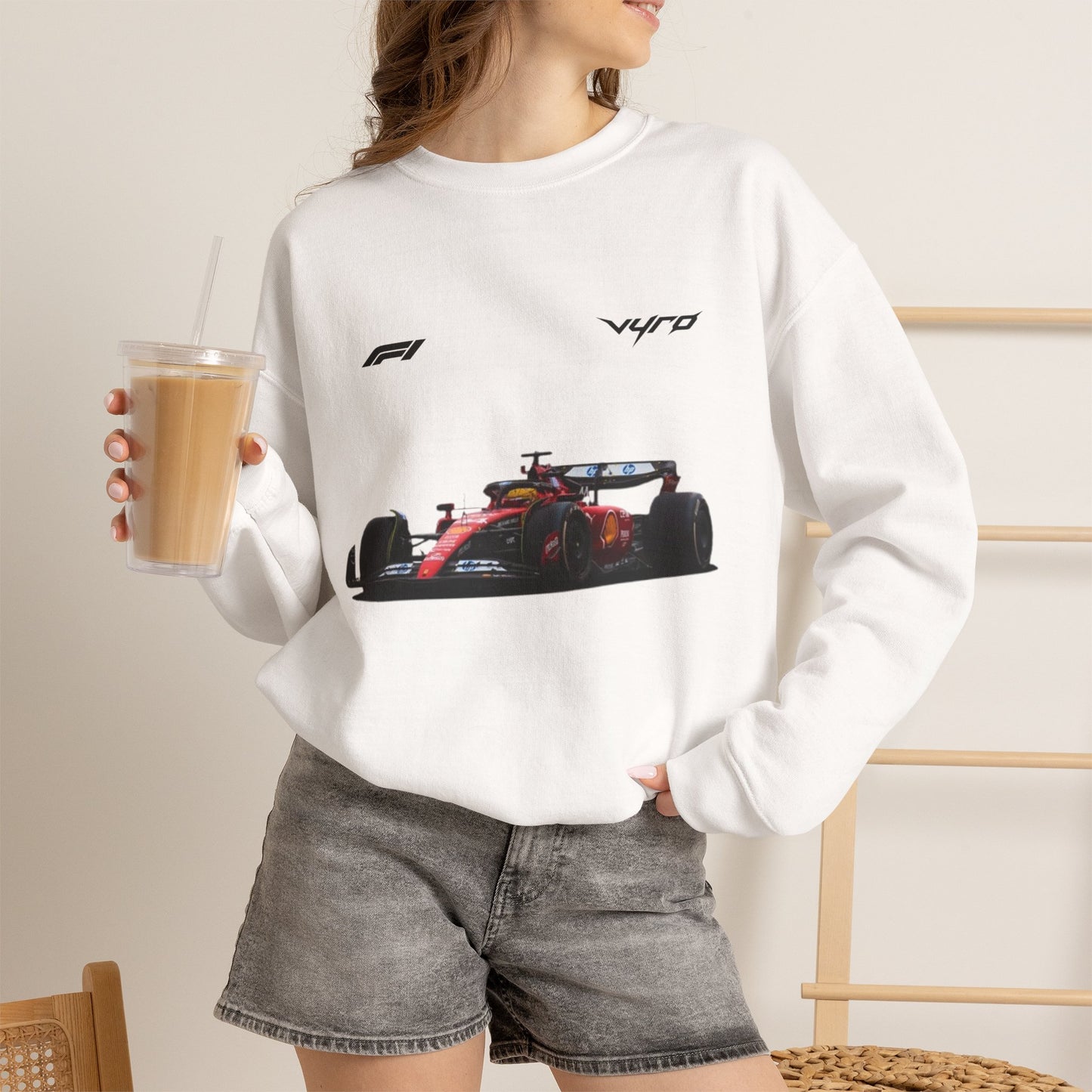 Racing Car Crewneck Sweatshirt — Red Formula 1 Graphic