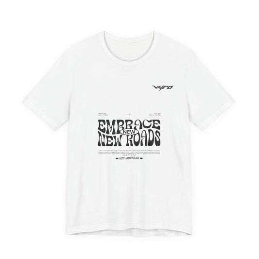 Embrace New Worlds Graphic Tee — Retro Psychedelic Text White T-Shirt