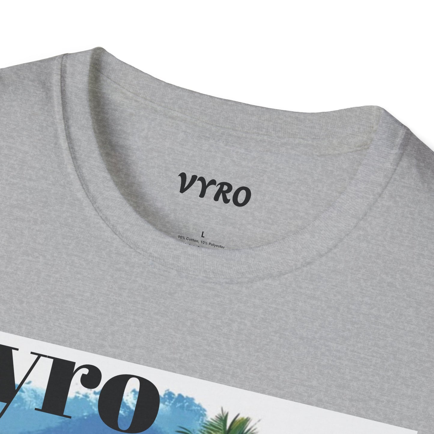 T-Shirt — Tropical Palm Beach Graphic Tee with 'vyro' Text