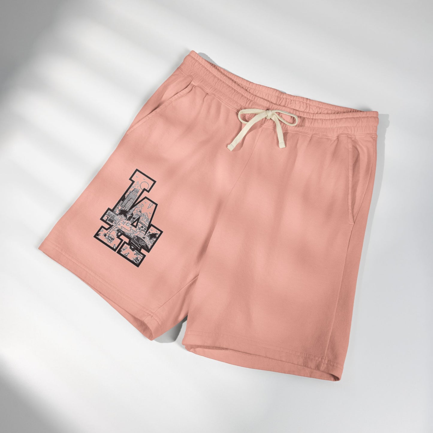 LA Cityscape Fleece Sweat Shorts — Vintage Los Angeles Graphic