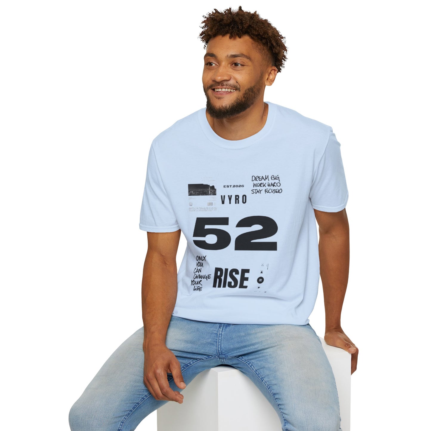 52 Rise Graphic T‑Shirt — Motivational 'Dream Big, Work Hard, Stay Focused' Tee