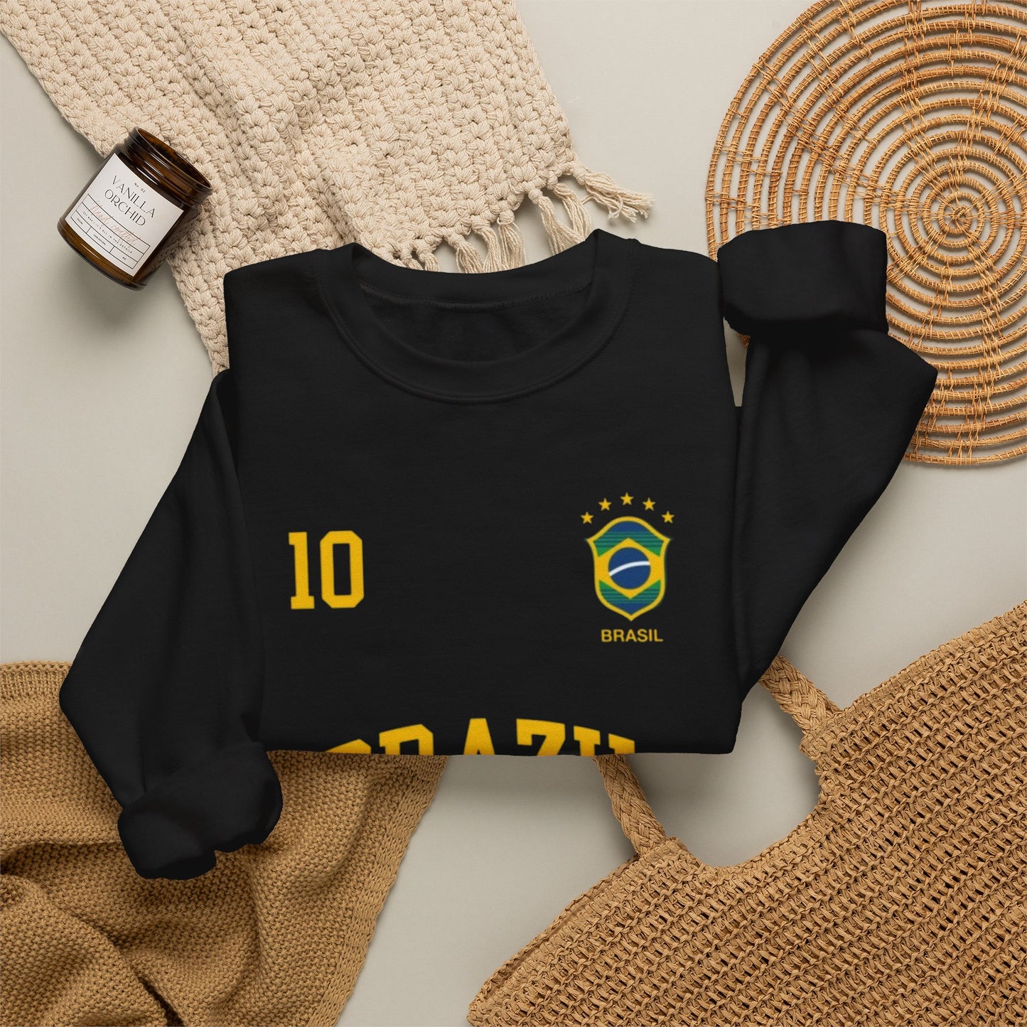 Brazil Soccer Crewneck Sweatshirt — '10' Crest Football Pullover