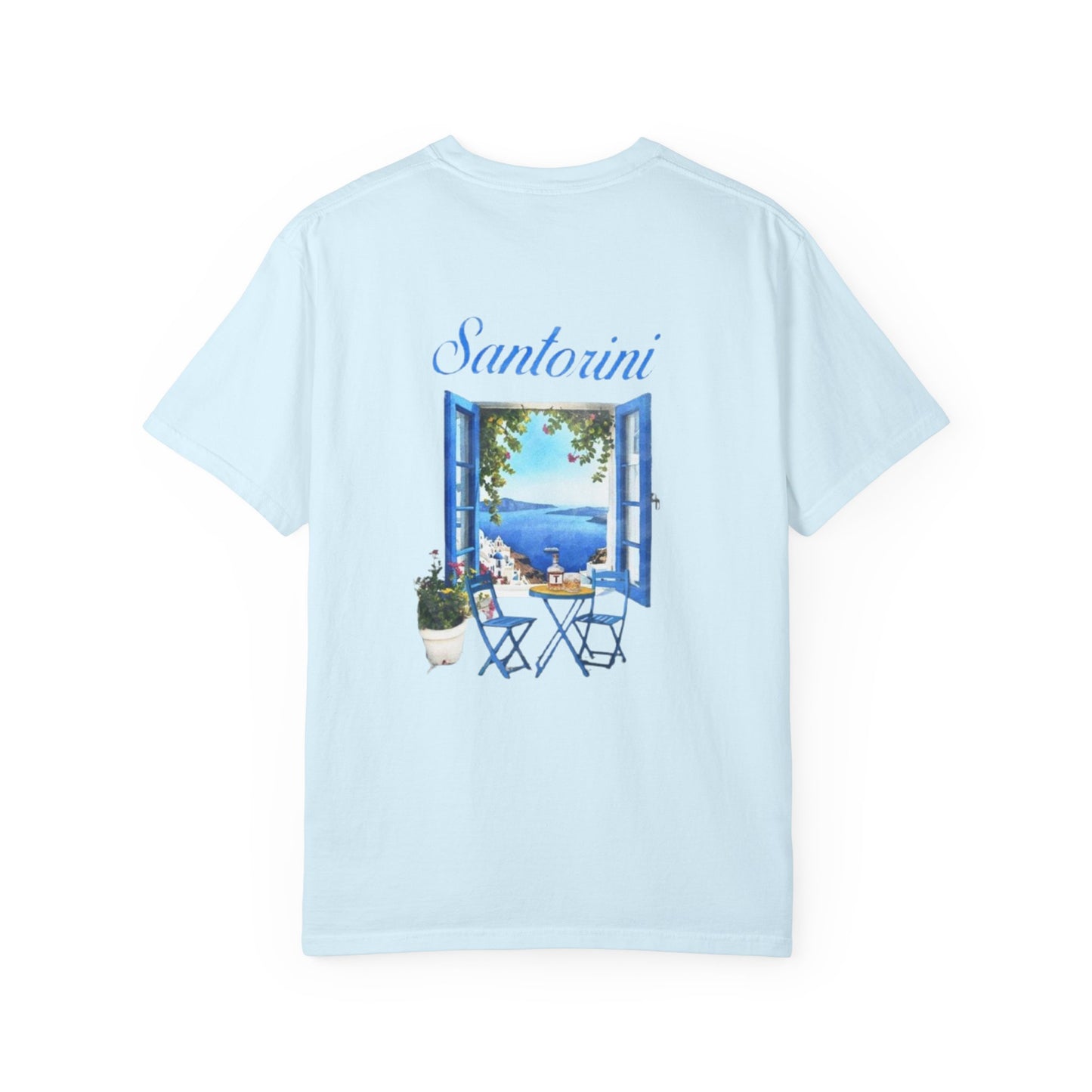 Santorini Window T-Shirt — VYRO Logo Beachy Greek Island Tee