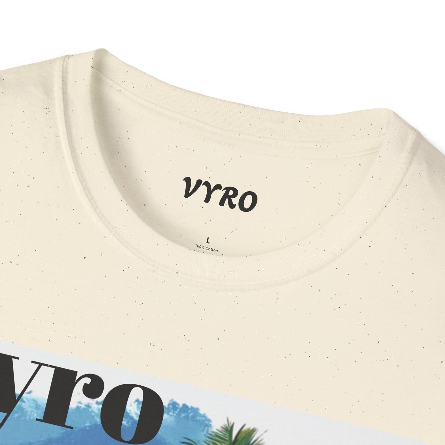 T-Shirt — Tropical Palm Beach Graphic Tee with 'vyro' Text
