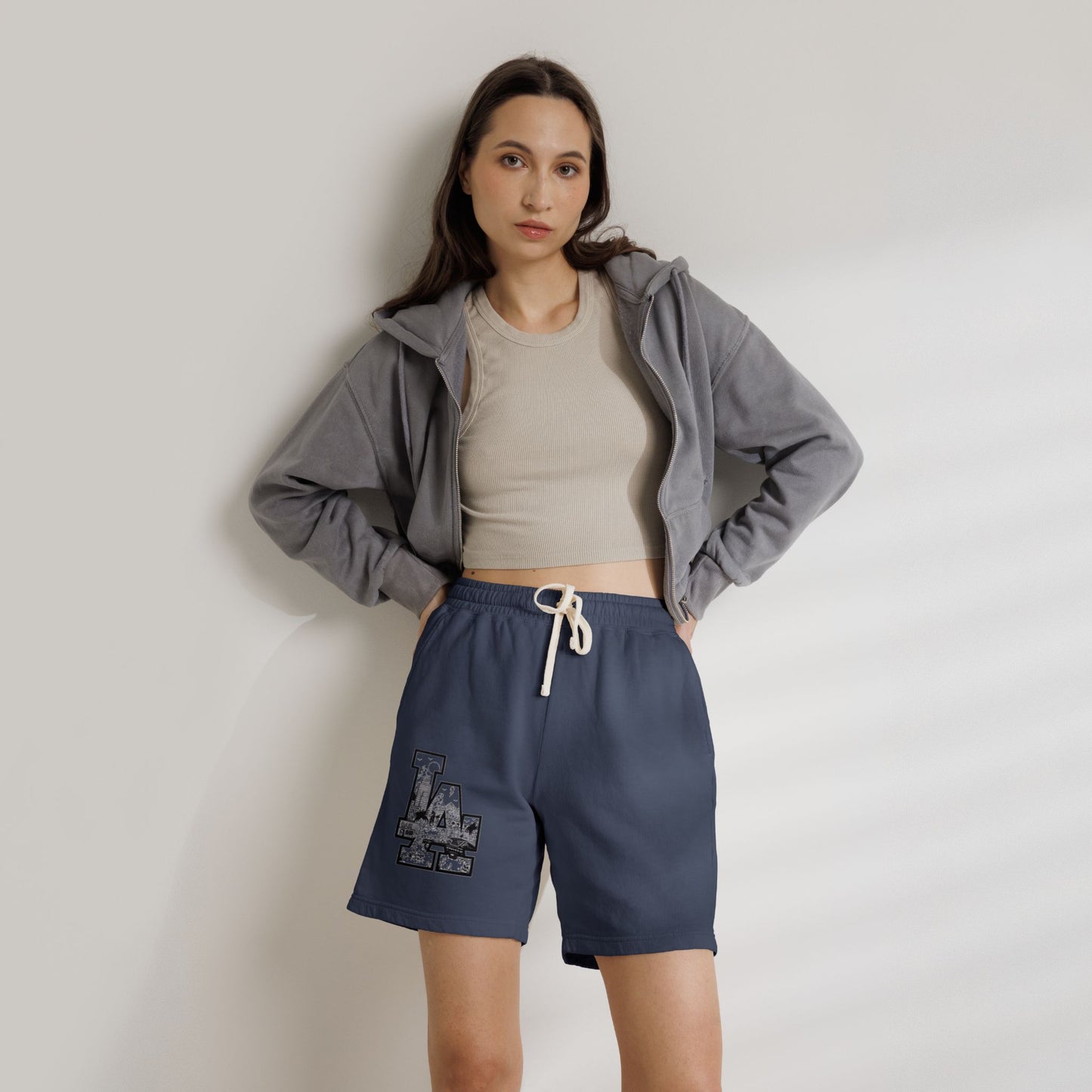 LA Cityscape Fleece Sweat Shorts — Vintage Los Angeles Graphic
