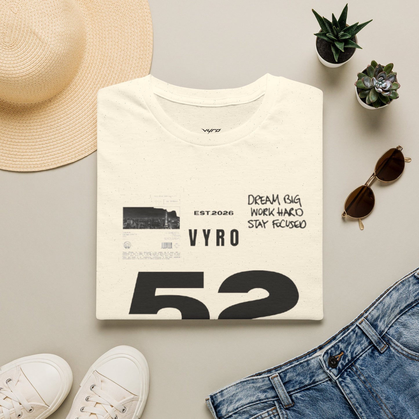 52 Rise Graphic T‑Shirt — Motivational 'Dream Big, Work Hard, Stay Focused' Tee
